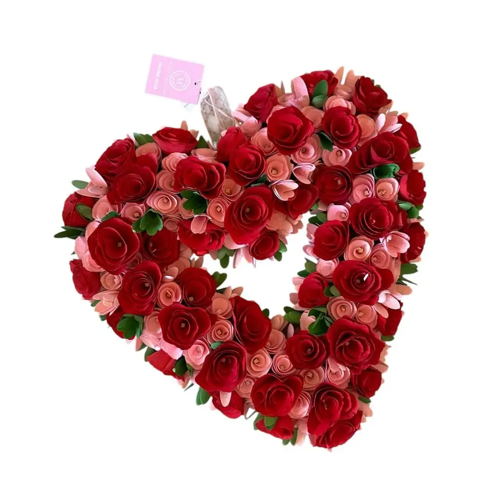 Martha Stewart Wood Curl Heart Wreath 20in Pink & Red Valentines Day Decor NEW
